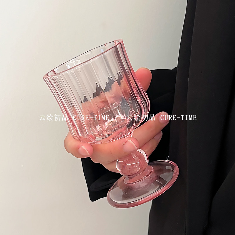 ins高级中古百褶杯香槟杯红酒果酒玻璃高脚杯鸡尾酒杯氛围高脚杯,餐饮具,葡萄酒/红酒杯,淘宝优惠券,粉丝福利购,淘宝优惠卷