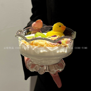 ins风玻璃碗冰花雪糕碗甜品碗水果冰淇淋碗家用酸奶果冻碗