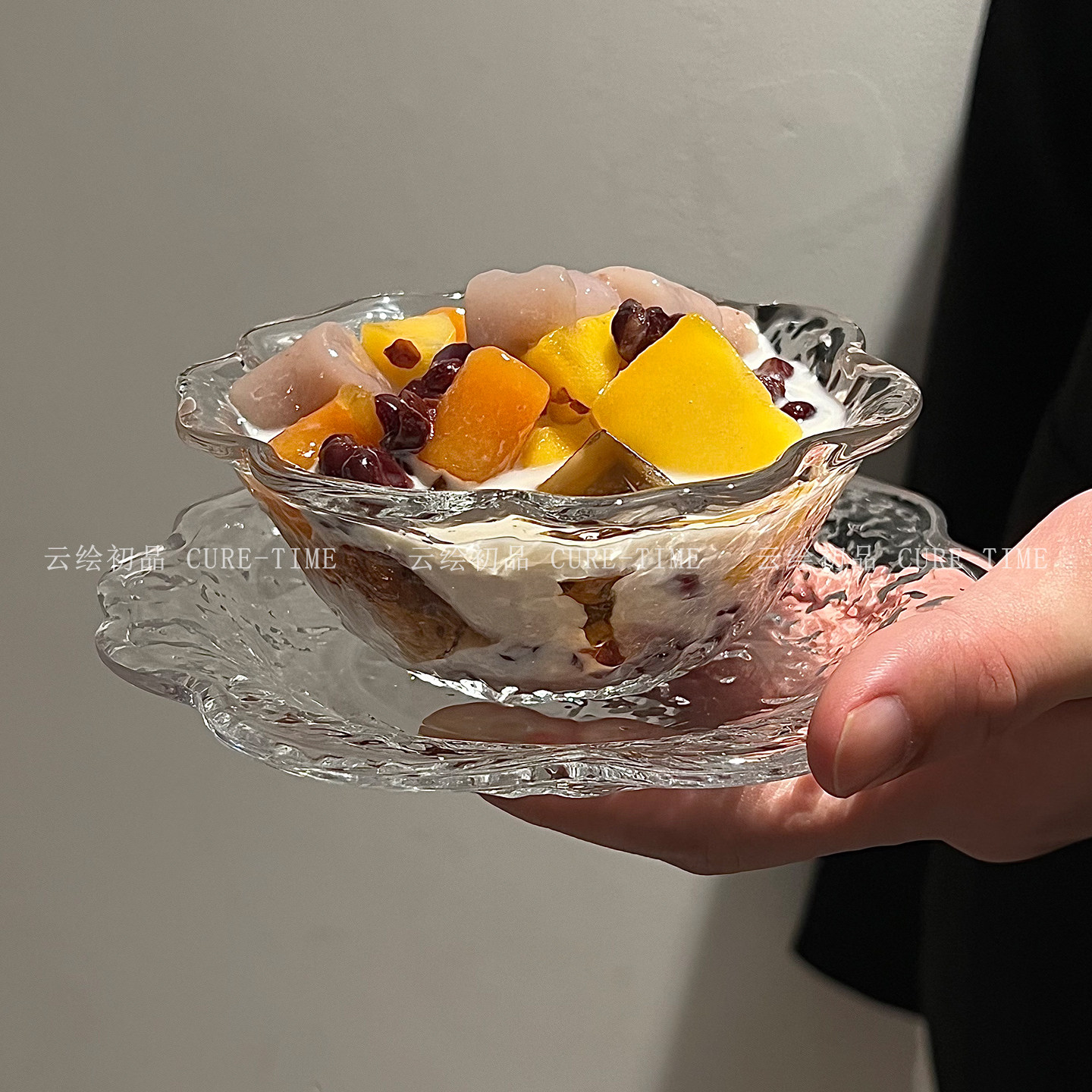 轻奢浮雕玫瑰玻璃甜品碗套装