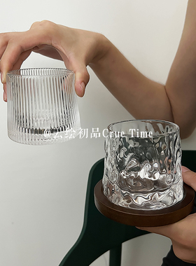 小众ins风玻璃旋转洋酒杯威士忌杯水杯果汁杯160ml网红杯解压杯