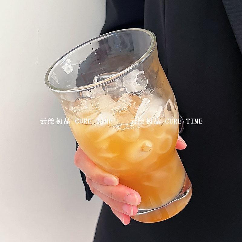 小众复古宽口玻璃杯美式咖啡杯大容量苏打气泡水杯饮品杯果茶杯