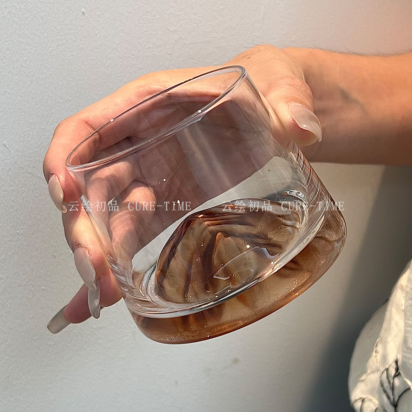 中古风棕色观山杯玻璃杯富士山杯