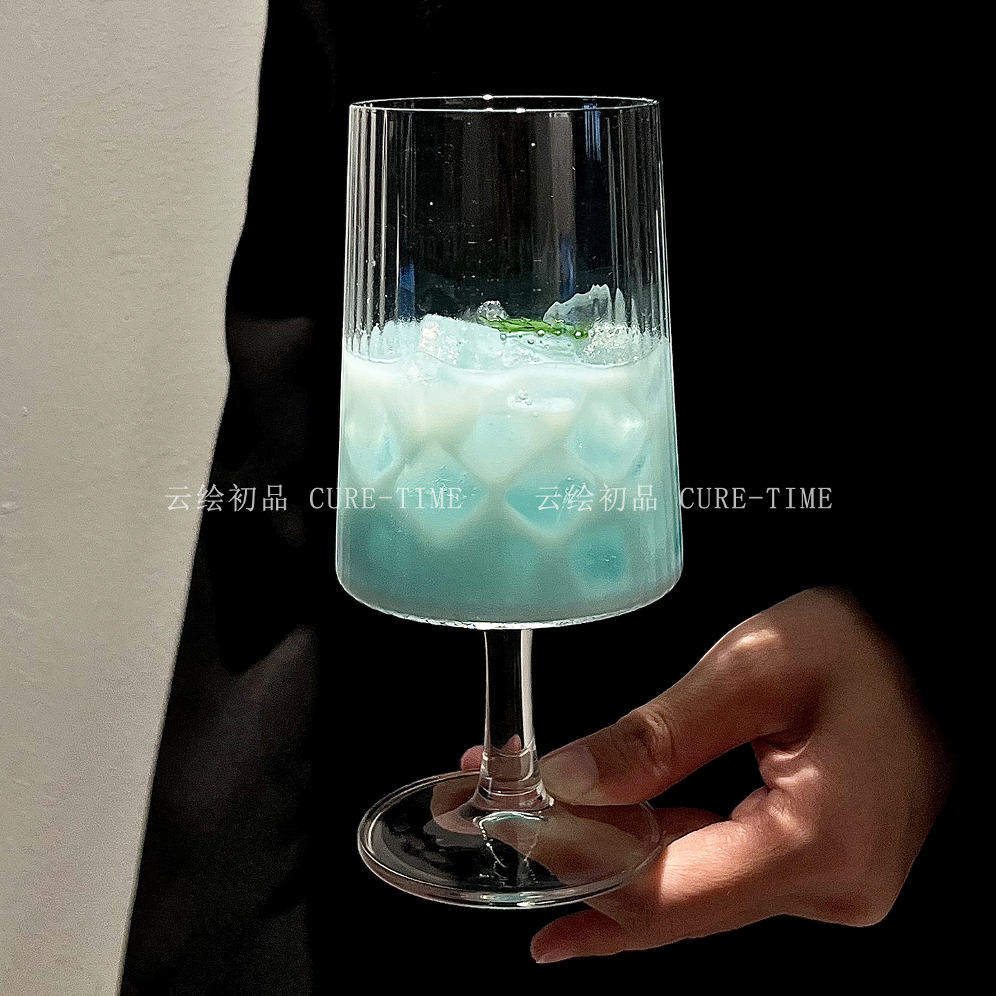 新中式条纹高脚杯玻璃杯