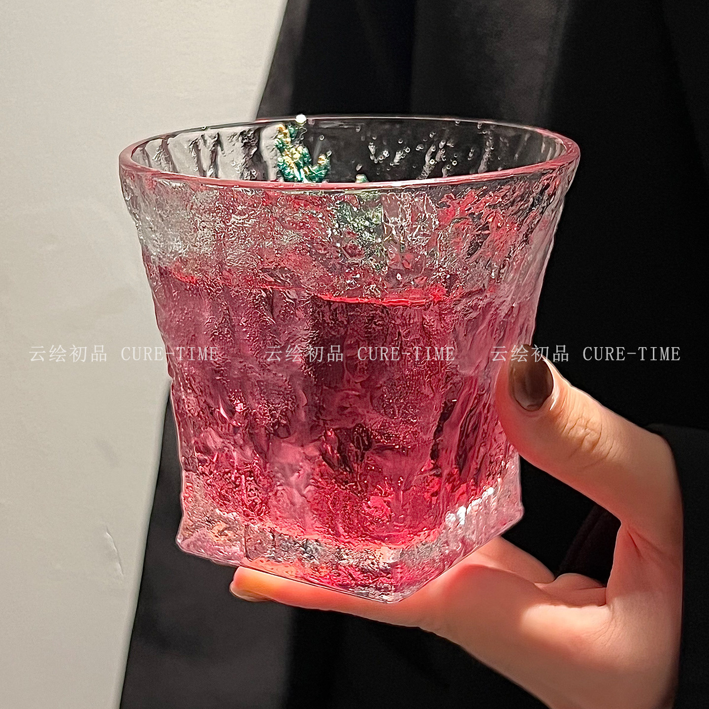 威士忌酒杯轻奢高档洋酒杯复古啤酒杯玻璃水杯高级感纹理扩口杯子