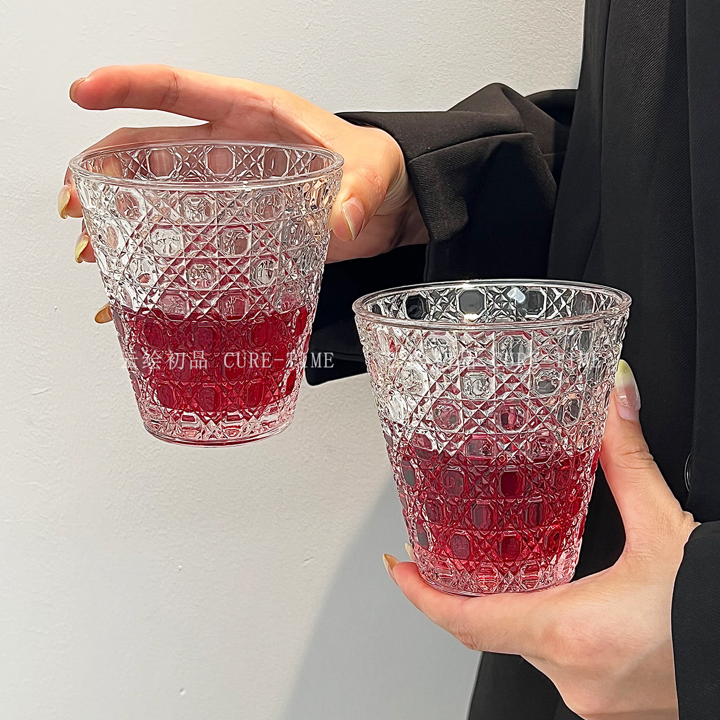 高级宝石纹浮雕ins玻璃杯