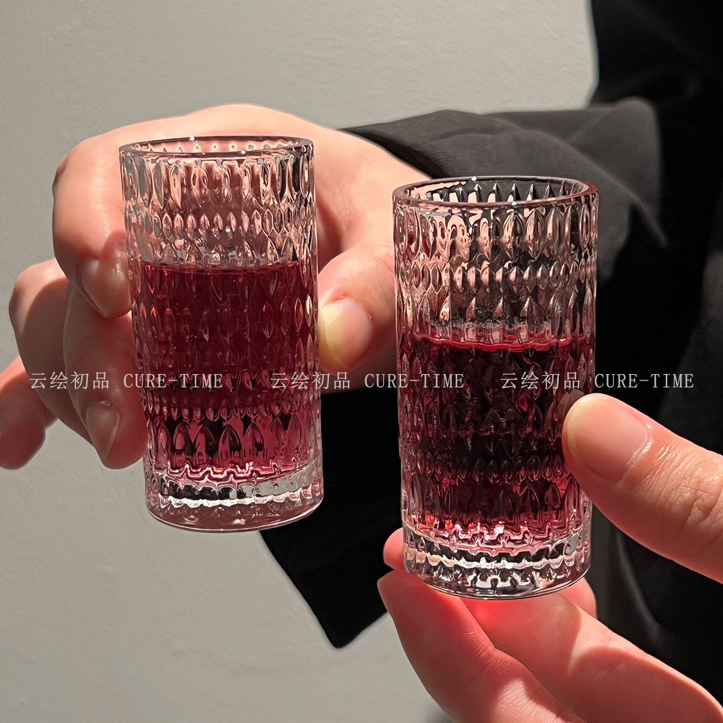 白酒杯千叶直身小酒杯浮雕加厚玻璃商用酒盅小号家用一口杯烈酒