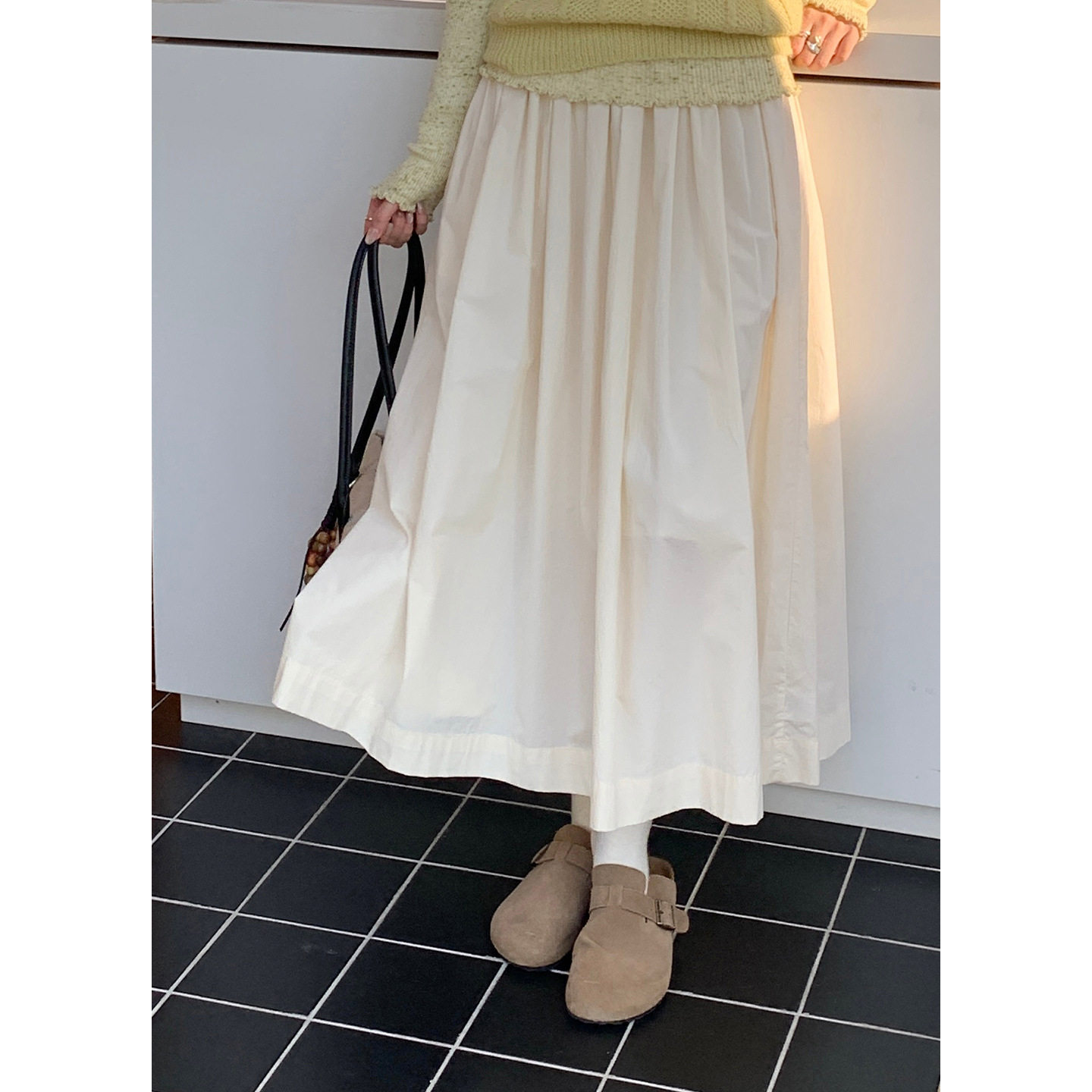 Tania 杏色初冬 东大门25韩系松紧腰中长款半身裙女高腰百搭A字裙