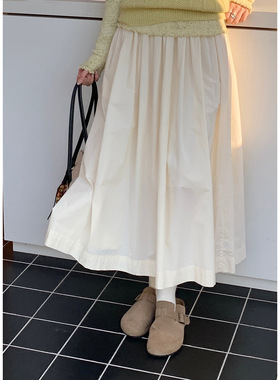 Tania 杏色初冬 东大门25韩系松紧腰中长款半身裙女高腰百搭A字裙