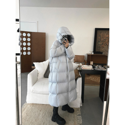 90绒子白鹅绒加长连帽羽绒服