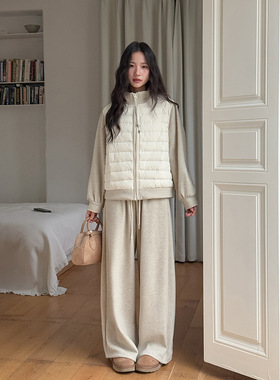 Tania 25韩系通勤拼接立领层次感外套+抽绳休闲长裤两件套装