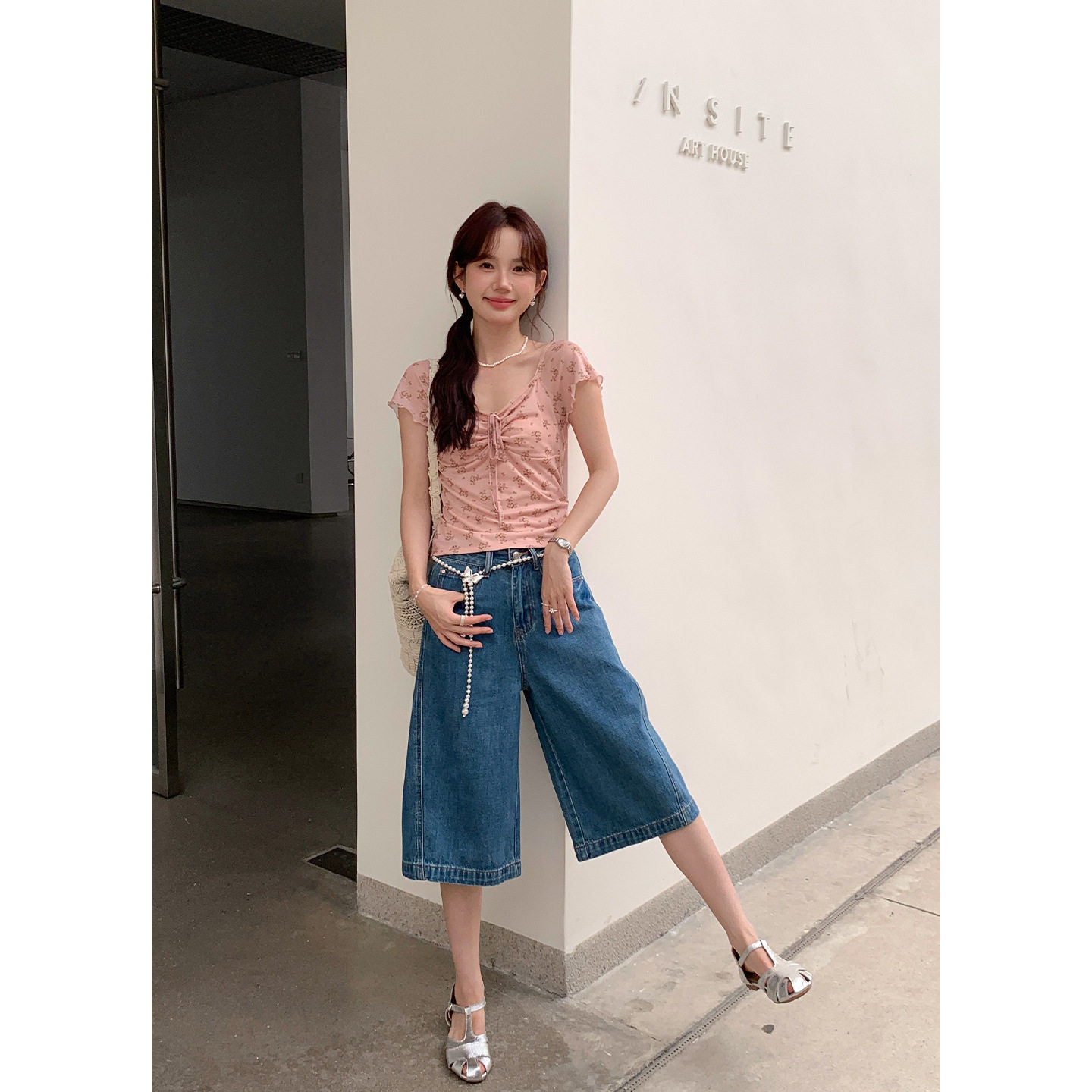 Tania S家26夏季新款韩版小飞袖系带V字领衬衫小衫修身显瘦上衣女