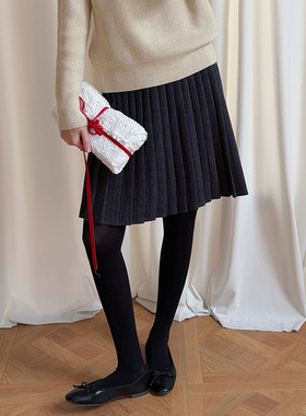 Tania 韩系通勤加厚百褶短裙女25冬季高腰A字裙针织半身裙