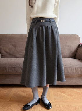 Tania 韩系加厚中长裙女2025冬季新款高腰显瘦A字裙百搭半身裙