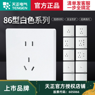 一开带5五孔暗装 天正开关插座大面板家用86型USB墙壁墙式 开关