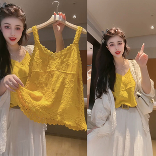 欧货2026春女时尚 设计感气质减龄V领镂空背心吊带内搭显瘦打底衫