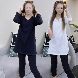 打底衫 长袖 上衣T恤潮 设计感气质百搭开叉中长款 欧货2025秋女时尚