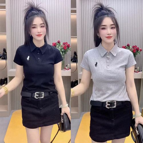 欧货2025女夏时尚高级感气质百搭显瘦POLO领短袖衬衫上衣打底衫潮