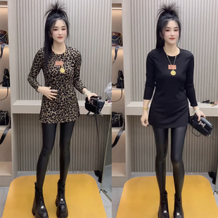 中长款 长袖 T恤打底上衣 设计感气质百搭豹纹显瘦修身 2025秋女时尚