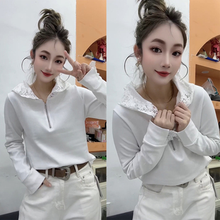 卫衣上衣帽衫 欧货2026春女时尚 设计感气质半拉链蕾丝连帽简约长袖