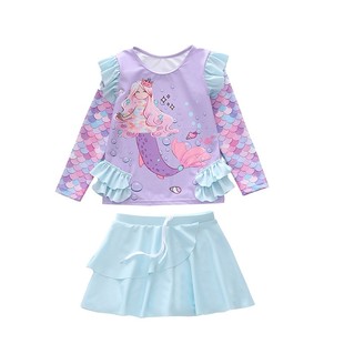 美人鱼儿童泳衣女孩连体可爱公主分体泳装 宝宝防嗮女童游泳衣 长袖