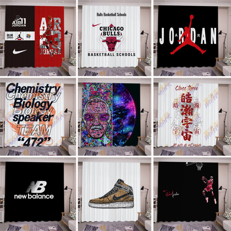 简约工业风潮牌个性乔丹遮光窗帘定制卧室隔断客厅酒吧工作室背景