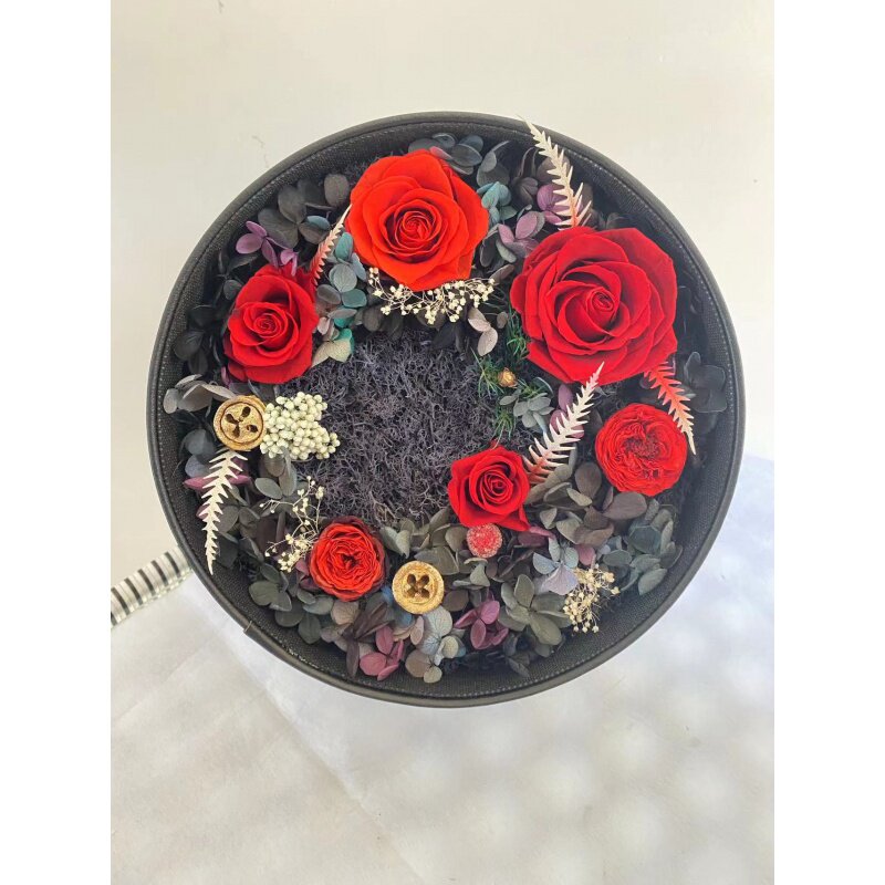 干花永生花抱抱桶鲜花礼品套盒礼物花束桶创意圆形花盒圣诞礼物