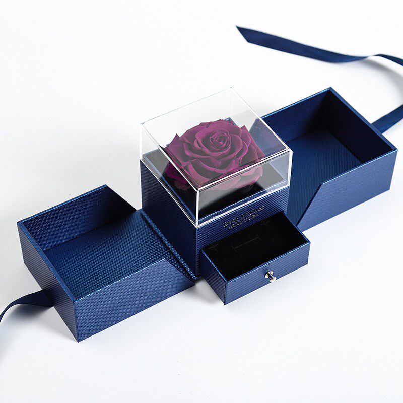 亚克力双开门礼盒永生花玫瑰花首饰珠宝盒情人节送女友项链透明盒