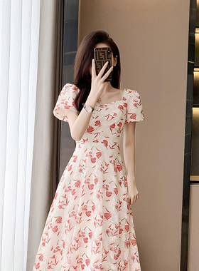 夏季复古温柔少女轻奢蕾丝长裙订婚结婚宴会高级感红色礼服连衣裙