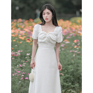 夏季气质温柔公主风高级感轻奢领证白色礼服初恋少女度假连衣裙