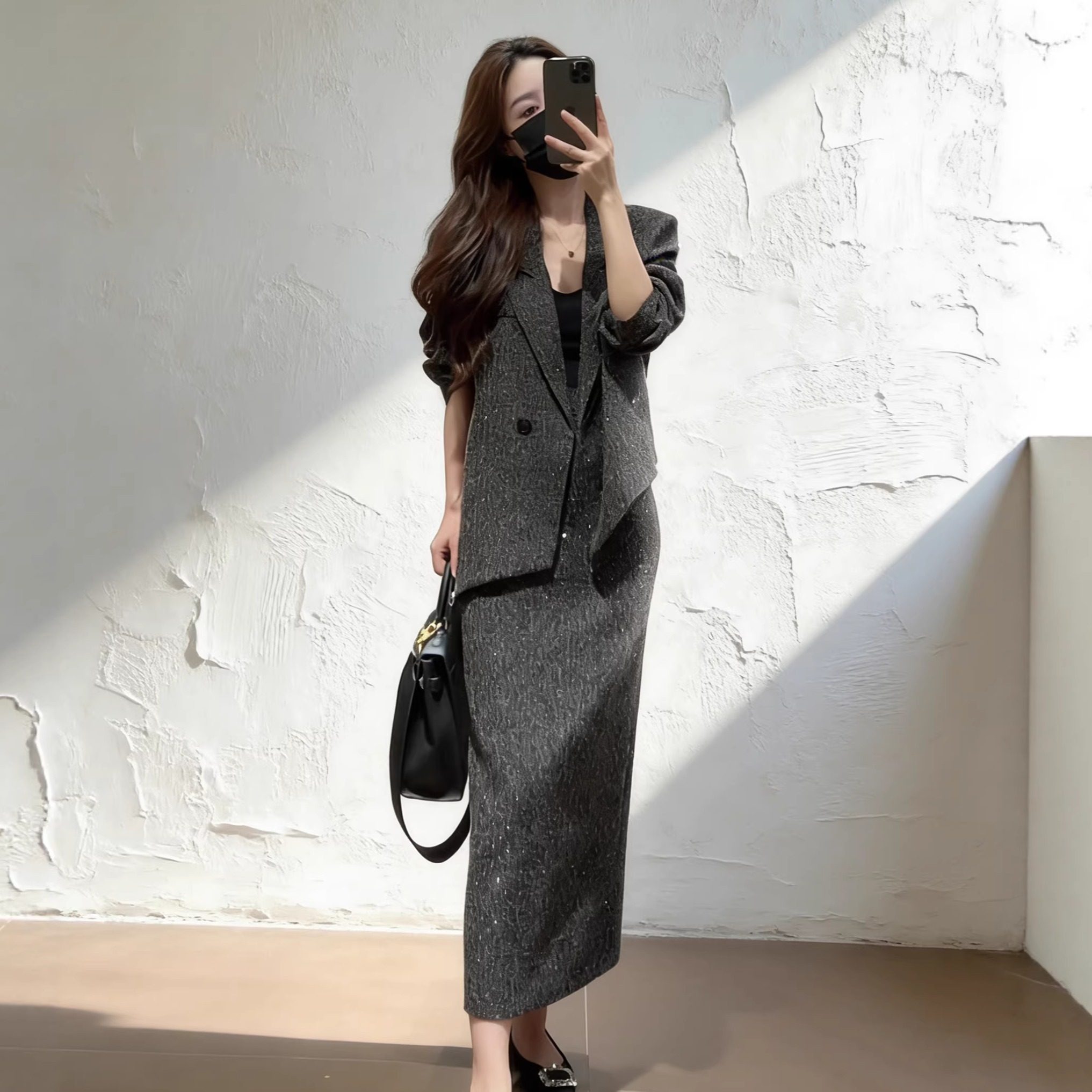 大码西装外套高级感套装胖mm亮闪闪高腰显瘦开叉半身裙两件套装,女装/女士精品,大码套装,淘宝优惠券,粉丝福利购,淘宝优惠卷