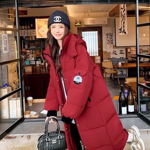 大码羽绒服连帽带毛领冬季新款加厚胖mm长款过膝保暖显瘦外套大衣