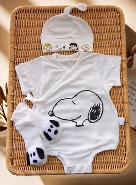 新生婴儿儿衣服短袖包屁衣0一3月婴儿夏装5259薄款套装66码哈衣薄