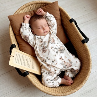 新生婴儿连体衣纯棉a类碎花长袖爬服女宝宝满月百天无骨春秋哈衣