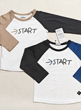 100-150 韩单 FL 男童插肩袖拼色长袖T恤外贸原单出口韩国童装