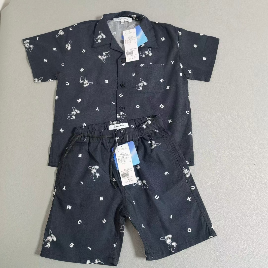 100-140 日单 GW DSN联名款男童夏季短袖衬衫套装