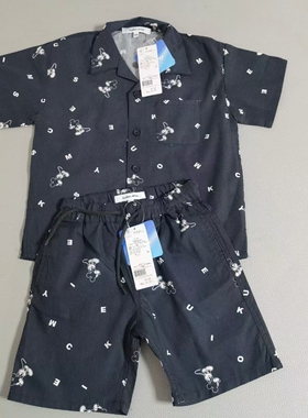 100-140 日单 GW DSN联名款男童夏季短袖衬衫套装