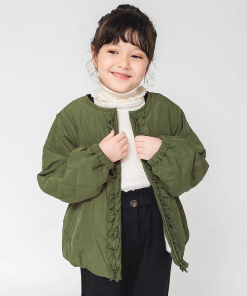 100-120 150 日单 BRA 女童加绒花边棉服外套棉衣外贸原单童装