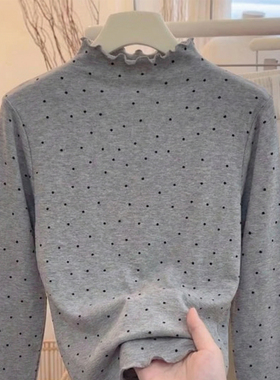 韩系时尚波点高领长袖t恤衫上衣女秋冬季新品修身显瘦灰色针织衫