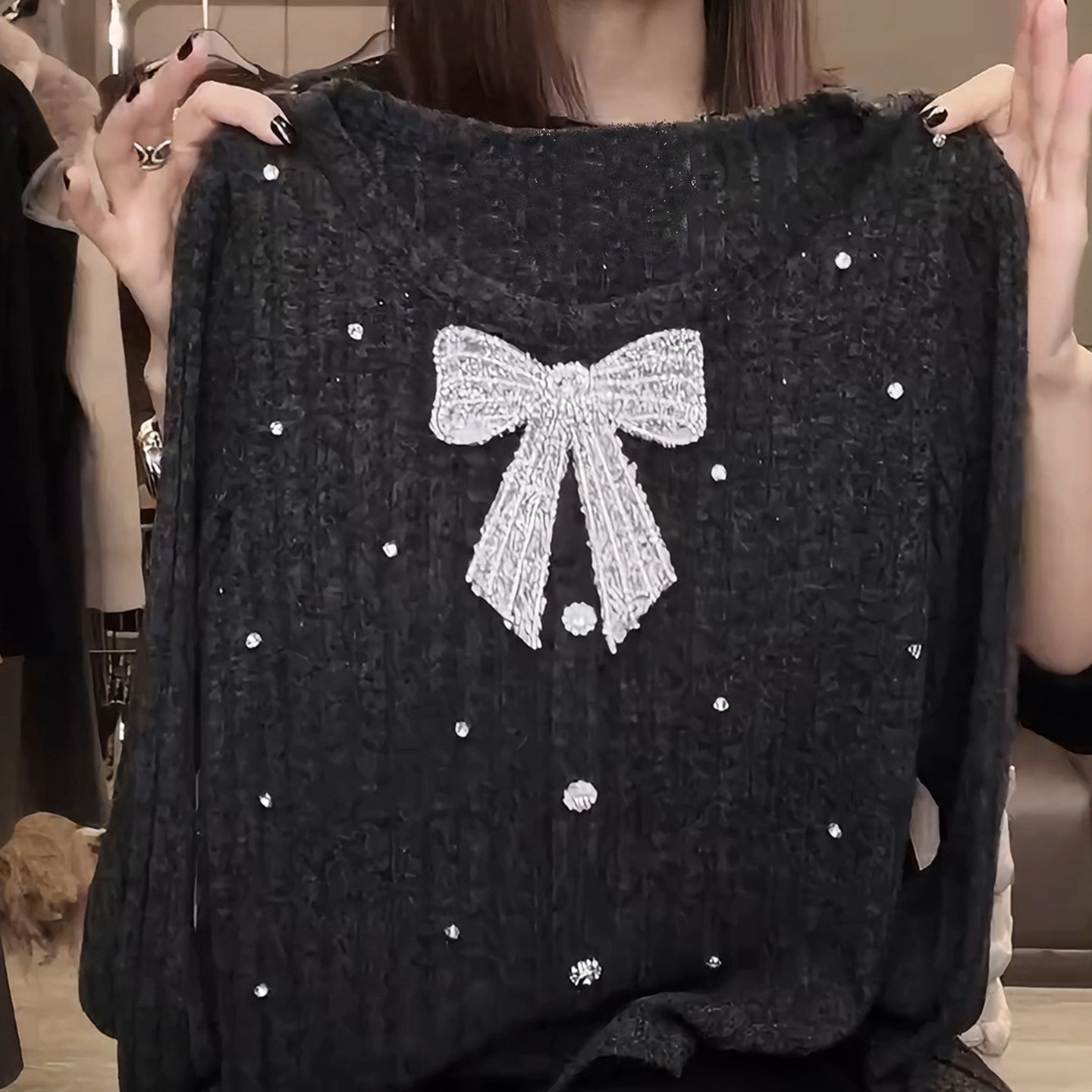 法式小香风蝴蝶结低圆领针织衫女秋冬新款显瘦珍珠装饰内搭上衣潮,女装/女士精品,大码内搭,淘宝优惠券,粉丝福利购,淘宝优惠卷