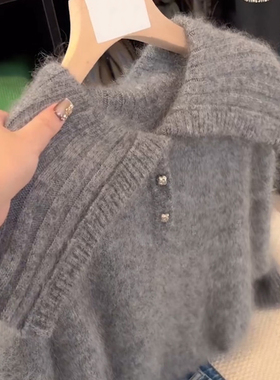 韩式休闲风大翻领针织衫上衣女装2025秋冬宽松慵懒风显瘦百搭毛衣