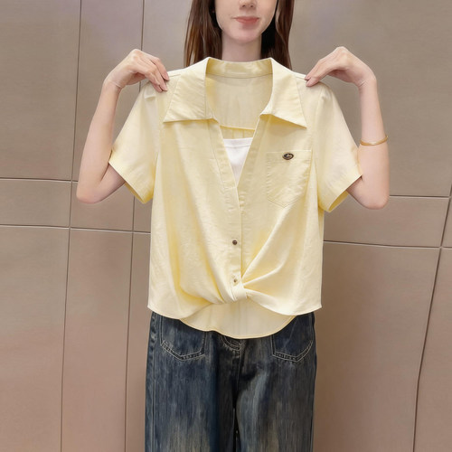 设计感Polo领短袖衬衫女夏季气质