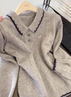 韩系慵懒风polo领针织毛衣女秋冬新品宽松小个子休闲气质优雅衣服