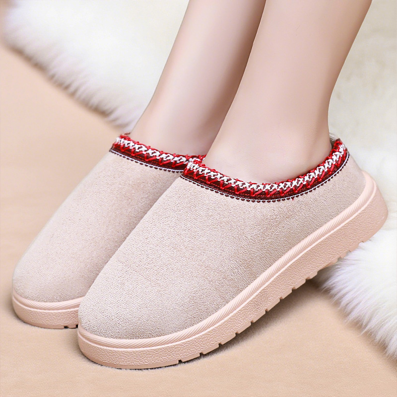雪地靴女秋冬跨境加绒加厚棉靴软底舒适居家棉拖一脚蹬包头女