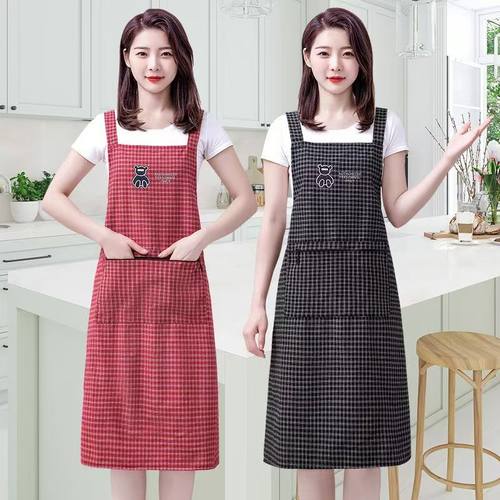加长过膝围裙棉布无袖罩衣耐磨耐脏时尚家用厨房上班工作服加肥女