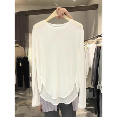 薄款白色长袖防晒t恤女夏季中长款瑜伽罩衫薄纱鲨鱼裤搭配的上衣