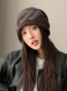 2025新款堆堆帽女显脸小韩系慵懒风灰色针织帽秋冬季保暖护耳冷帽