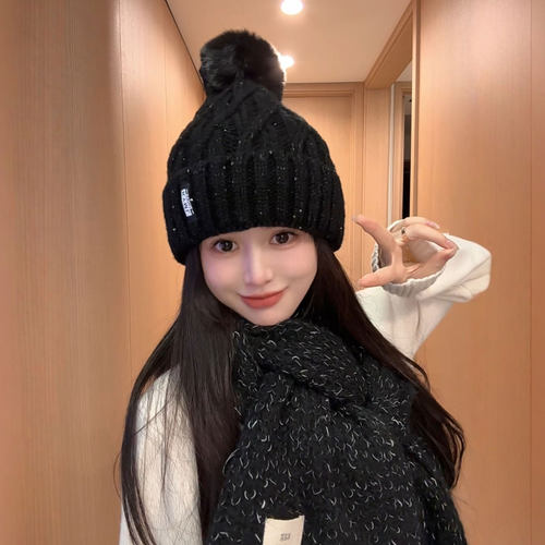 加绒加厚毛线帽子女冬天针织帽