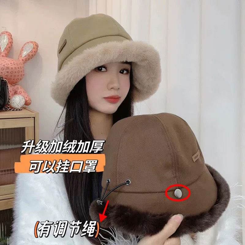 可挂口罩显脸小骑车保暖帽子女冬加绒加厚毛绒护耳女士东北防寒帽