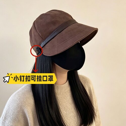 可挂口罩鸭舌帽女秋冬百搭渔夫帽