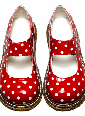 全款波点白点9色【灰姑娘】Lolita大头鞋21do原创单鞋厚底魔术贴